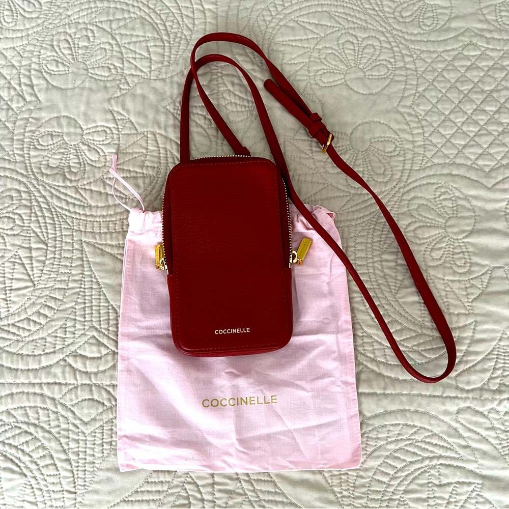 Coccinelle leather crossbody cellphone bag